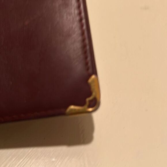 Cartier International Long Wallet Maroon Leather Gold Metal Corners CC Logo - Picture 9 of 12
